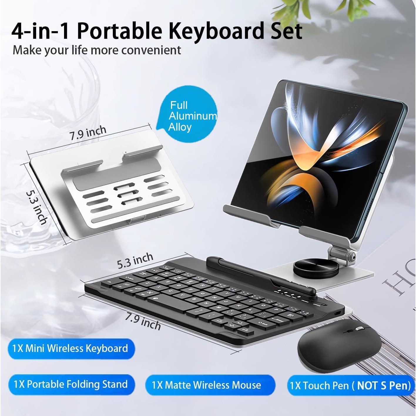 Soporte Plegable y Teclado Bluetooth Mini Voppton para Z Fold