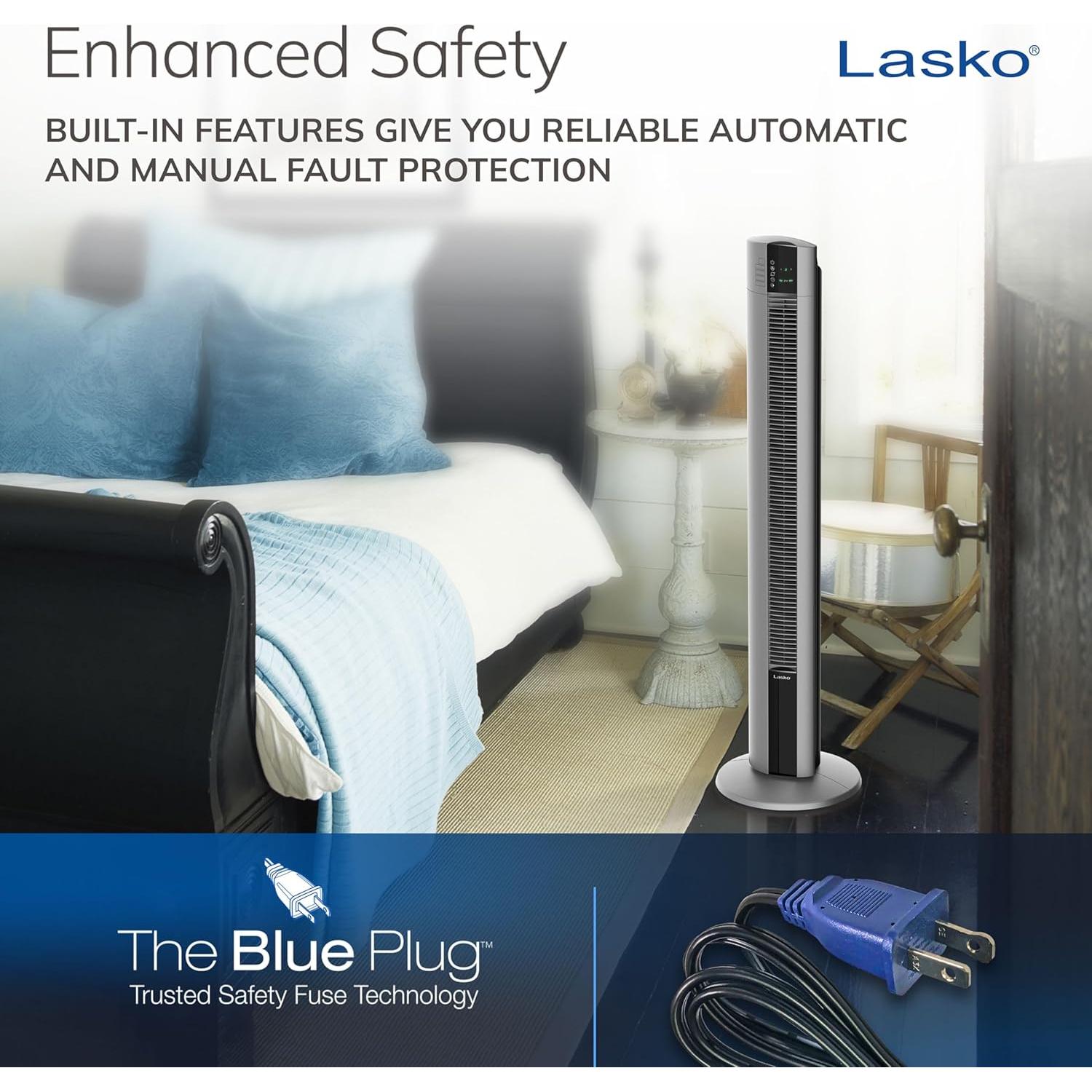 Ventilador de Torre Lasko T48314, 3 Velocidades, Oscilante, Gris