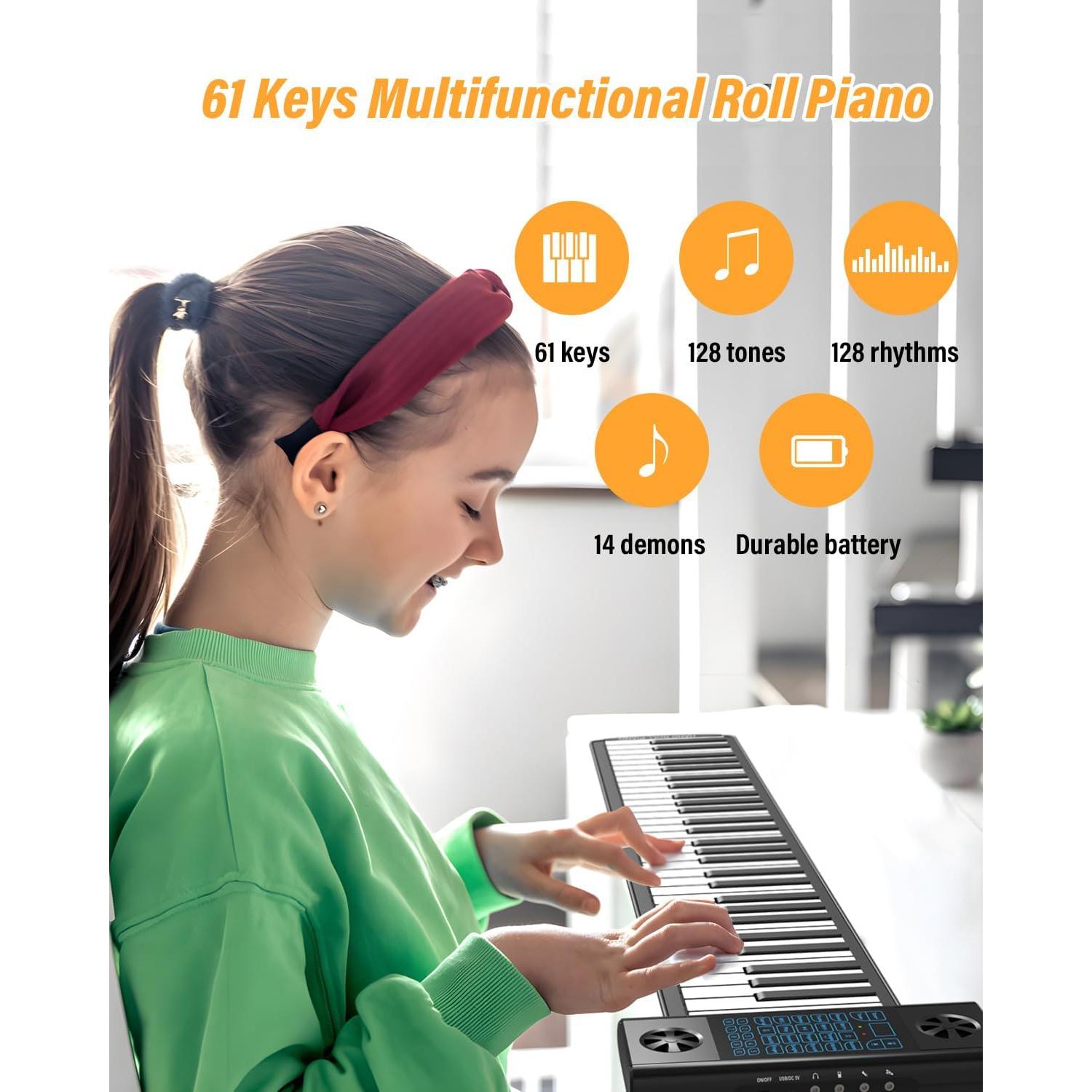 Piano Portátil KONIX PS61B de 61 Teclas con Bluetooth y MIDI