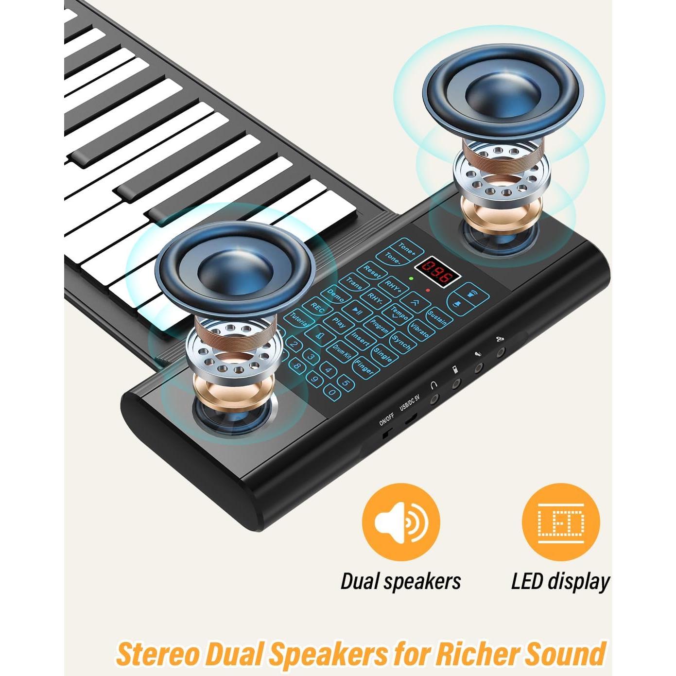 Piano Portátil KONIX PS61B de 61 Teclas con Bluetooth y MIDI