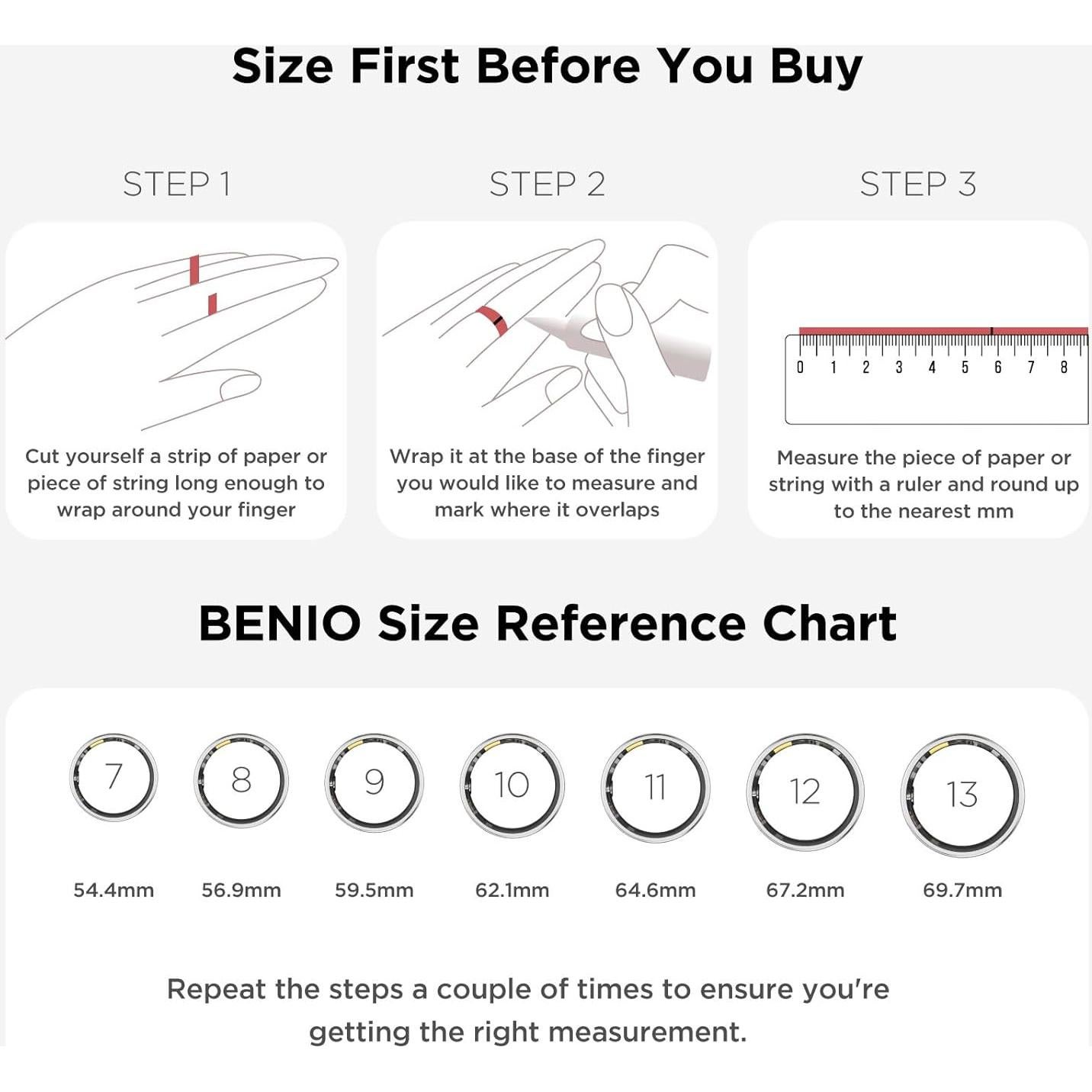 Anillo Inteligente BENIO Gen 2 Plata 5ATM Monitoreo Salud