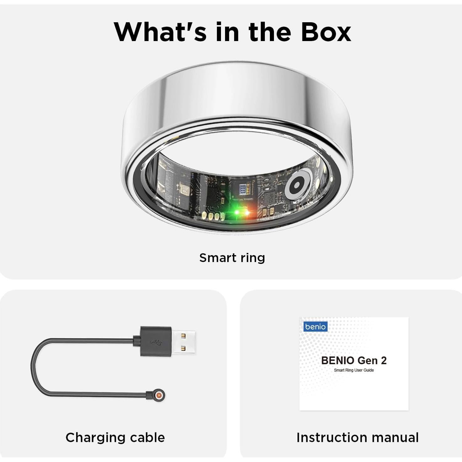 Anillo Inteligente BENIO Gen 2 Plata 5ATM Monitoreo Salud
