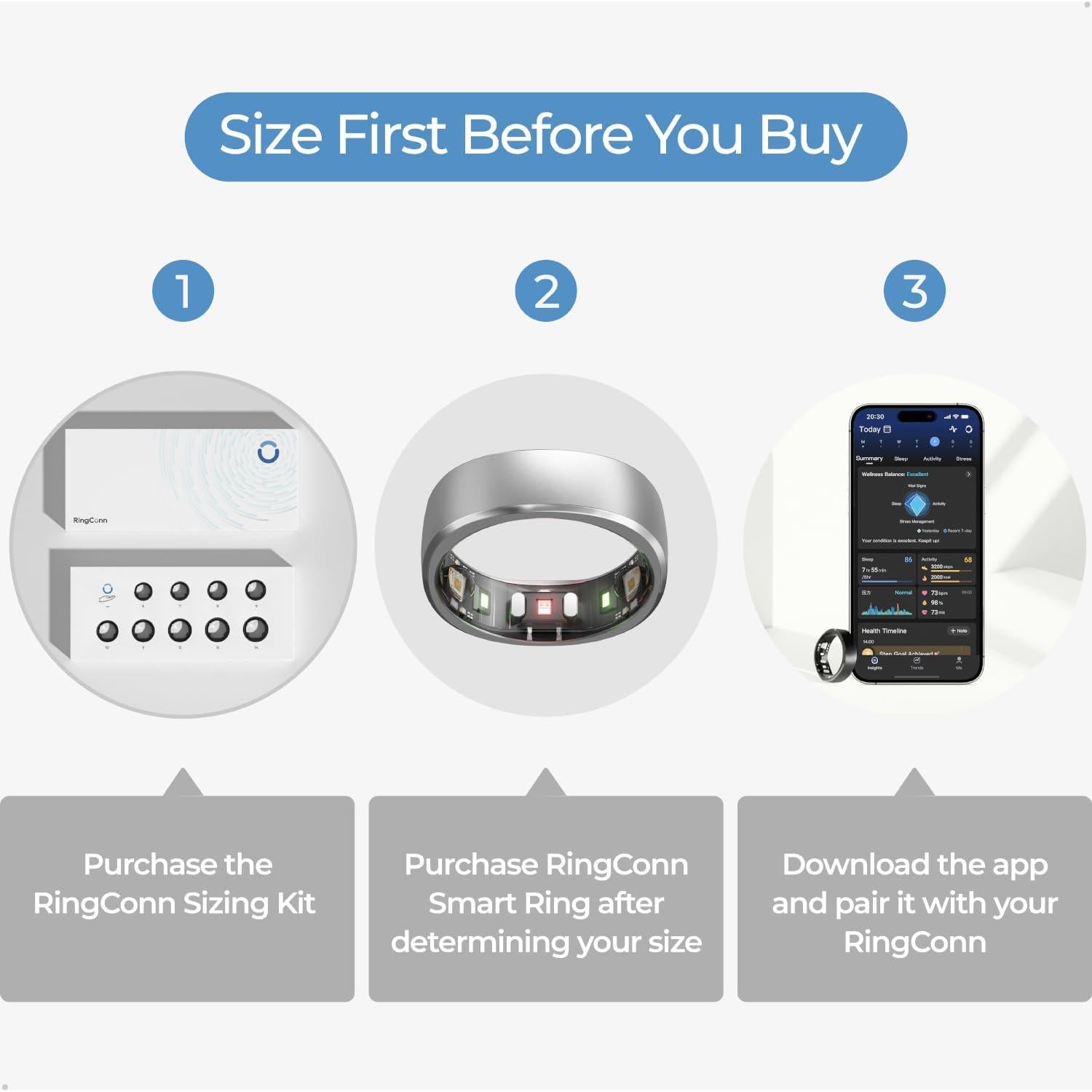 Anillo Inteligente RingConn Plata Tamaño 12 - Monitoreo Salud