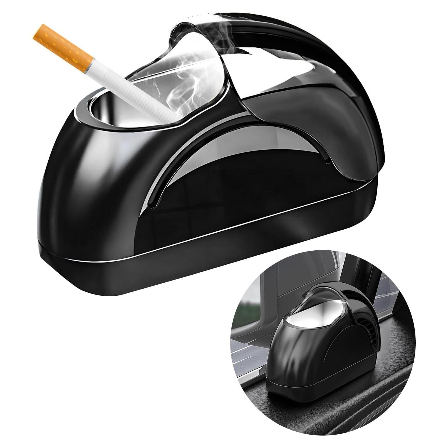 Cenicero de coche Wevdn con tapa y luz LED - Negro