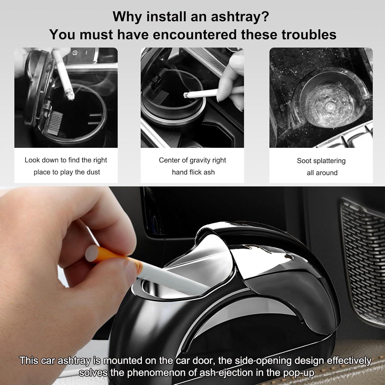 Cenicero de coche Wevdn con tapa y luz LED - Negro