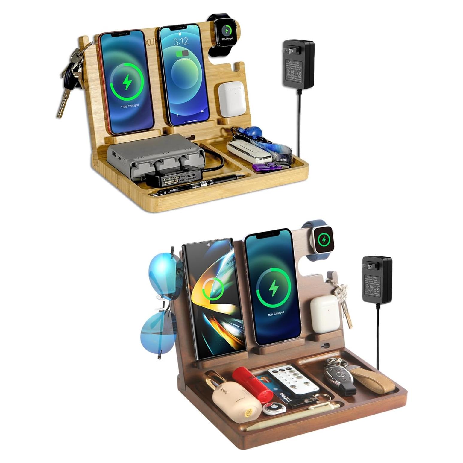 Estación de Carga Inalámbrica 3 en 1 de Madera Xunhomon
