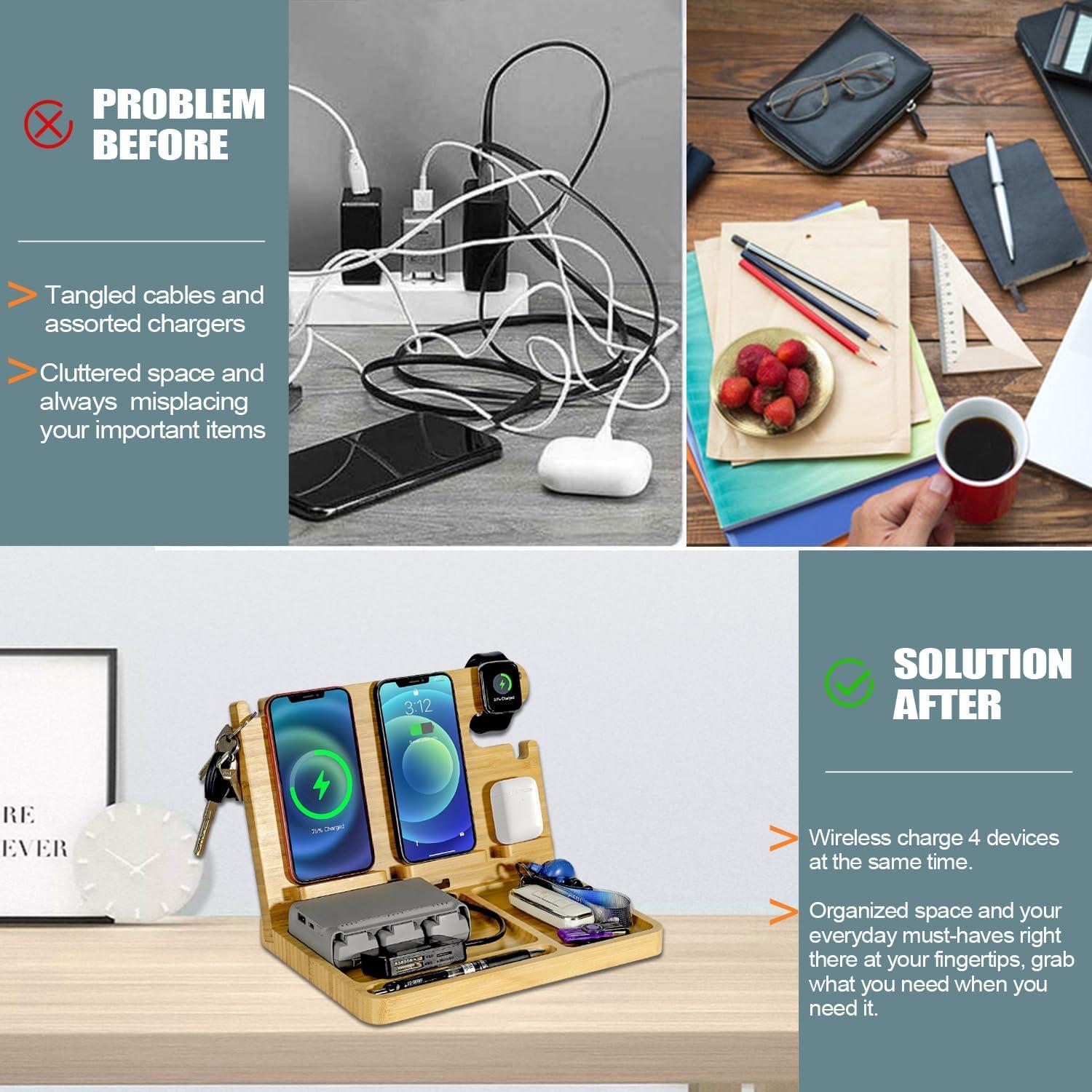 Estación de Carga Inalámbrica 3 en 1 de Madera Xunhomon