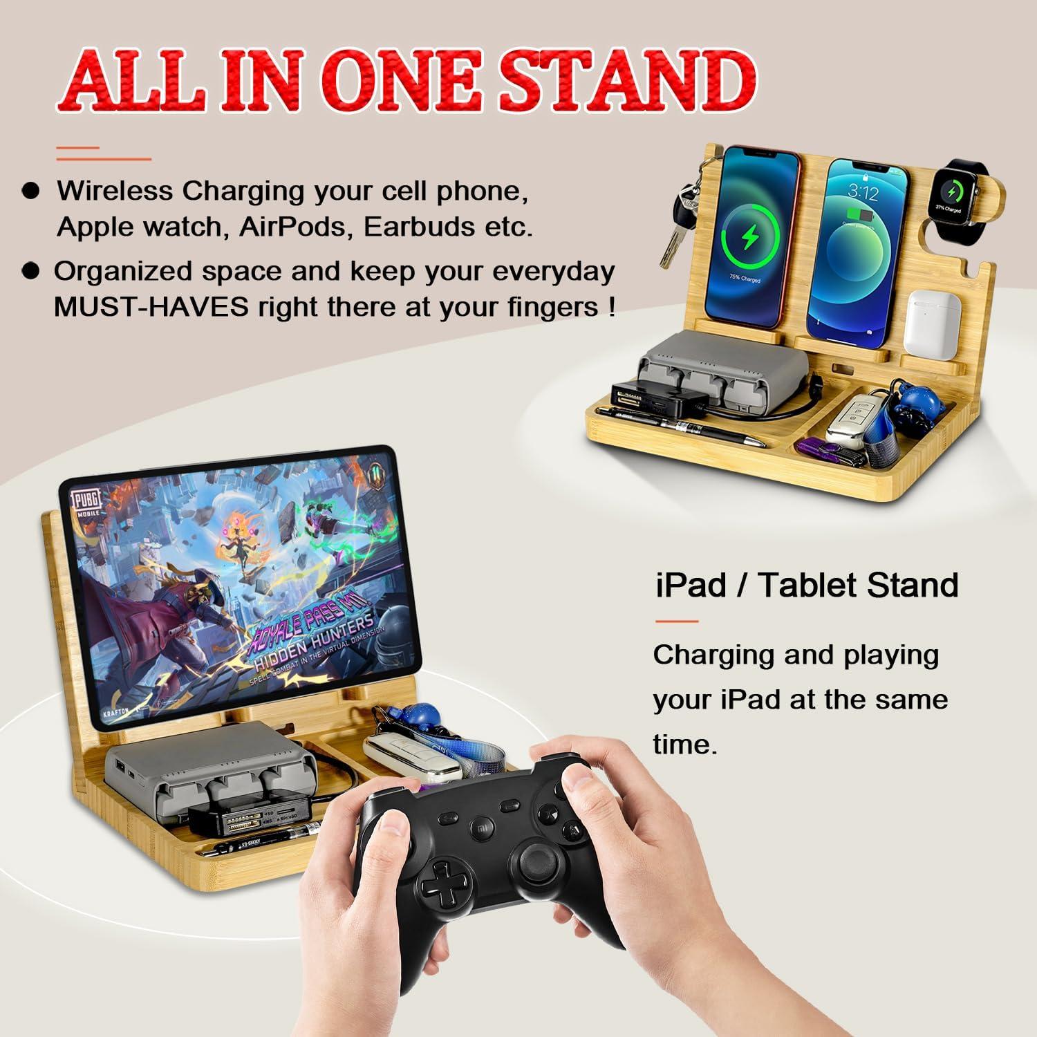 Estación de Carga Inalámbrica 3 en 1 de Madera Xunhomon