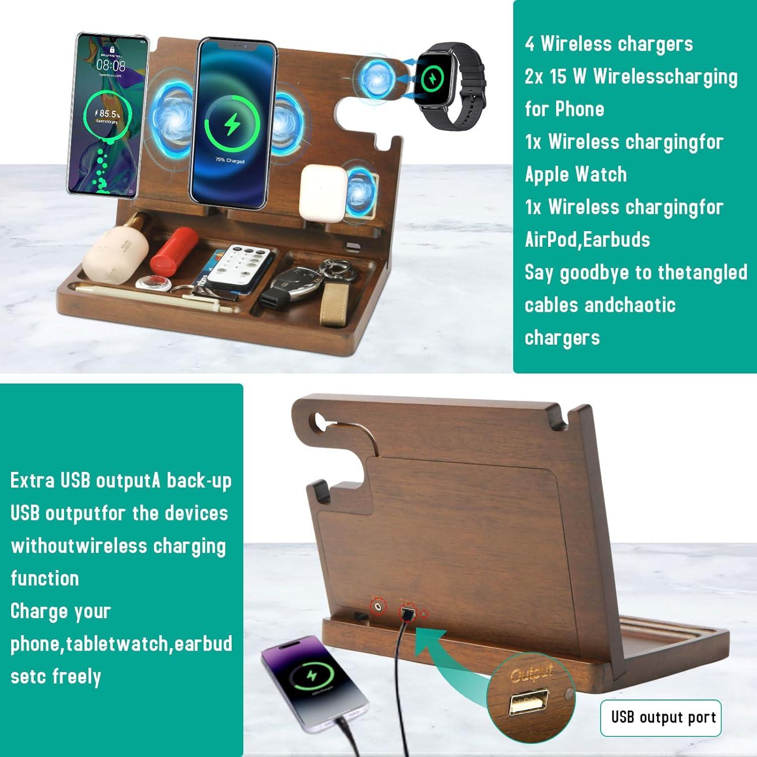 Estación de Carga Inalámbrica 3 en 1 de Madera Xunhomon