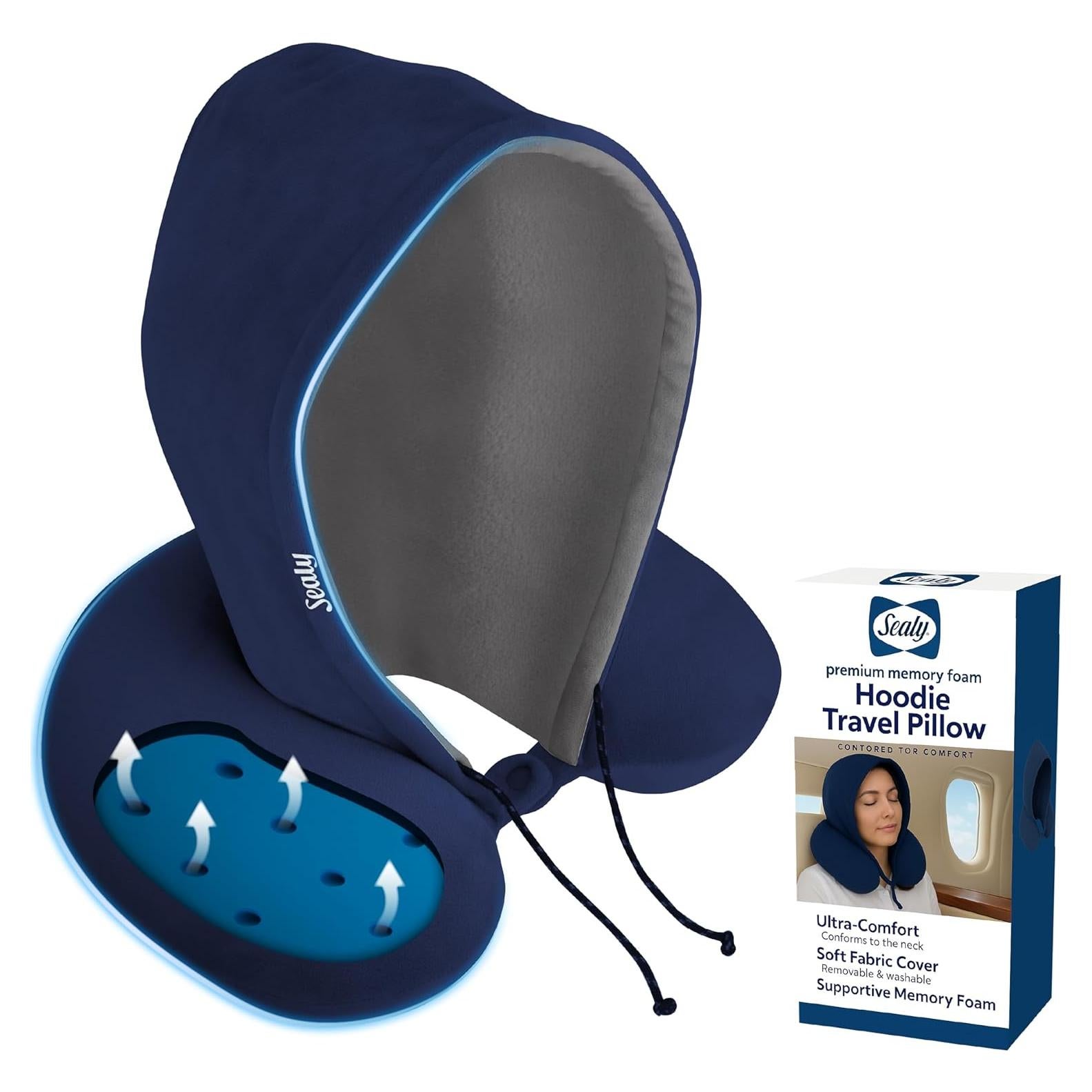 Almohada de Viaje Sealy con Capucha y Espuma de Memoria Azul