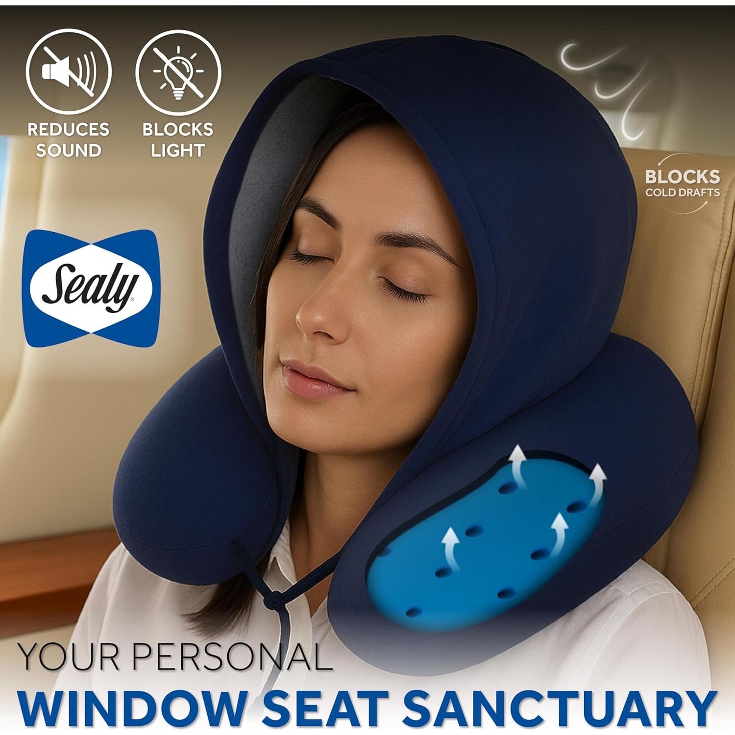 Almohada de Viaje Sealy con Capucha y Espuma de Memoria Azul