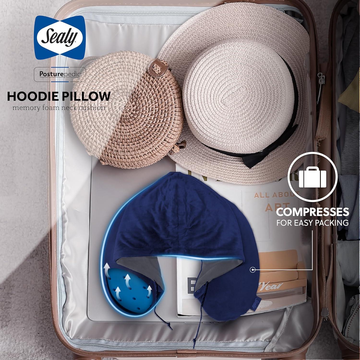 Almohada de Viaje Sealy con Capucha y Espuma de Memoria Azul