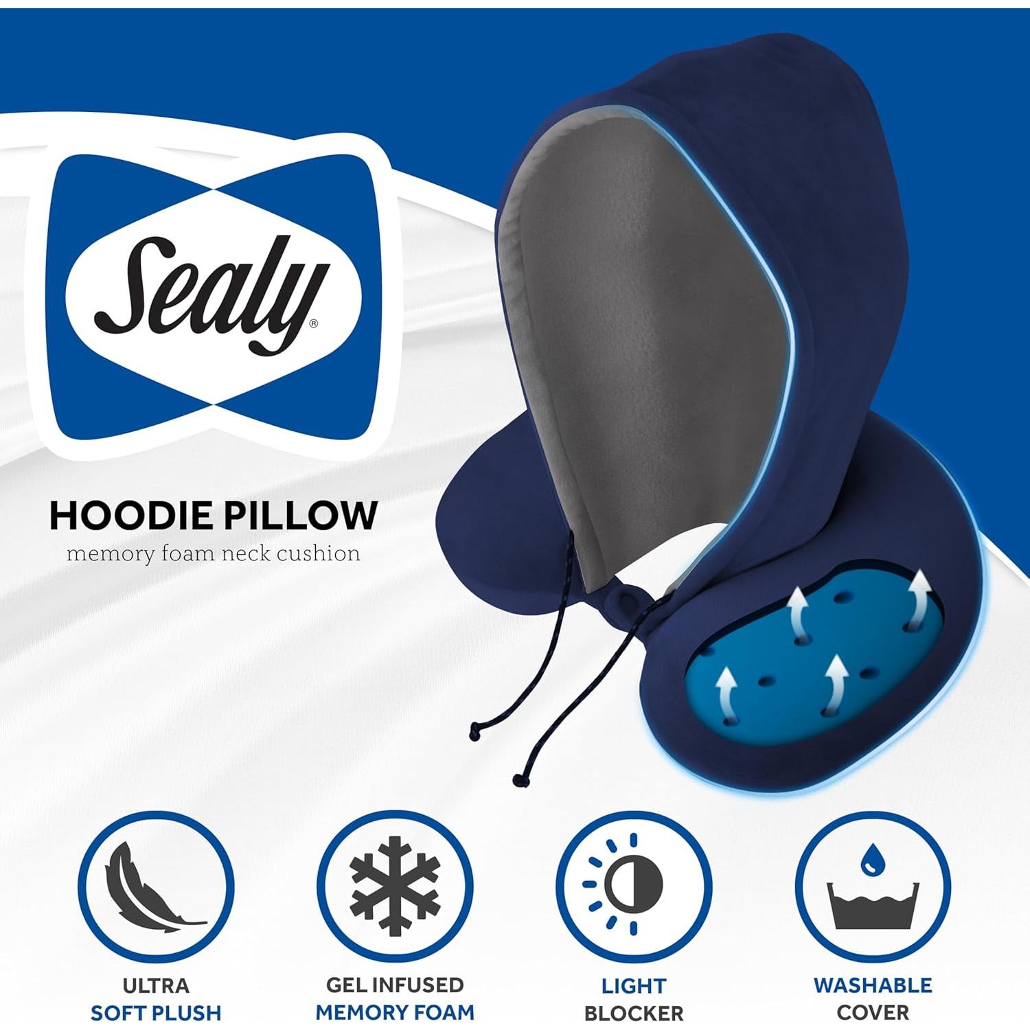 Almohada de Viaje Sealy con Capucha y Espuma de Memoria Azul