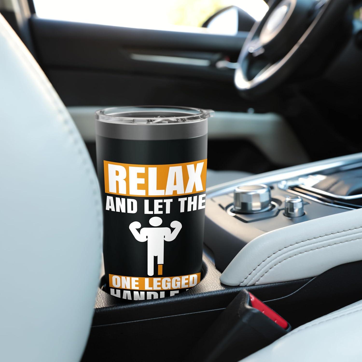 Taza Aislada de Acero Inoxidable 20 oz Negra para Amputados