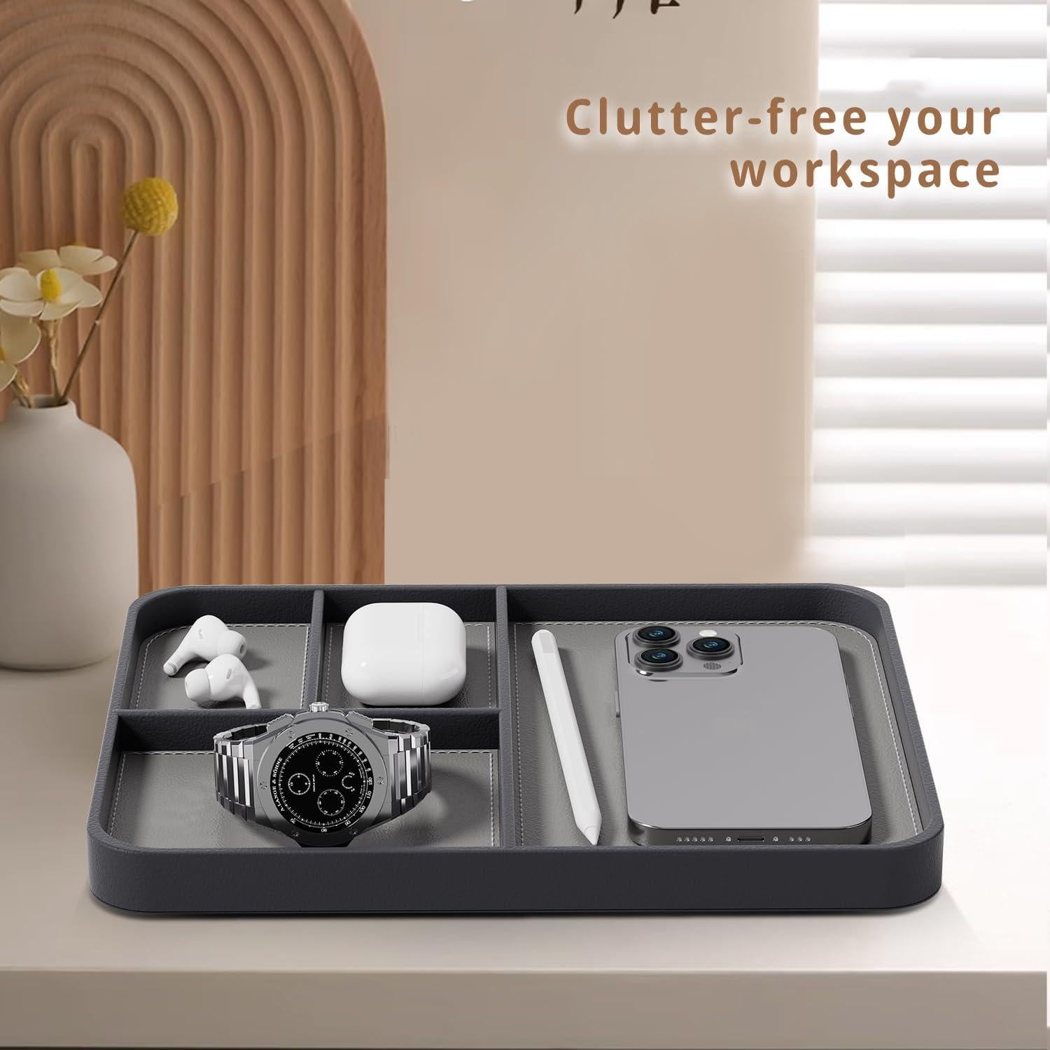 Bandeja de Cuero Vegano PUSU para Hombres - Organizador de Escritorio