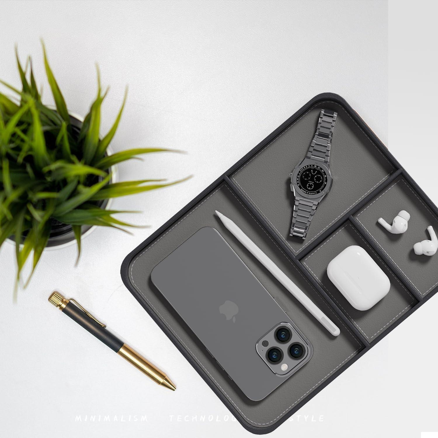 Bandeja de Cuero Vegano PUSU para Hombres - Organizador de Escritorio