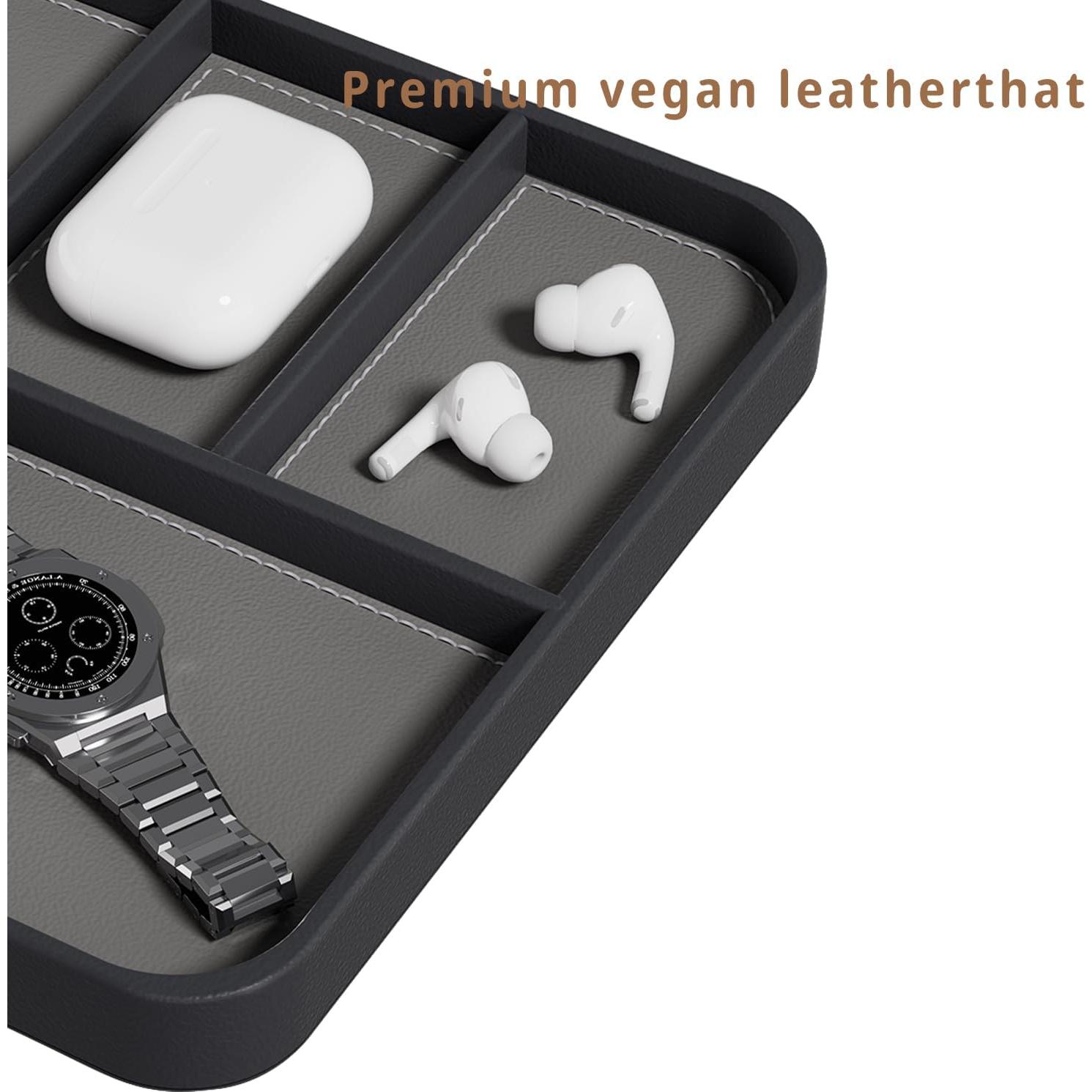 Bandeja de Cuero Vegano PUSU para Hombres - Organizador de Escritorio