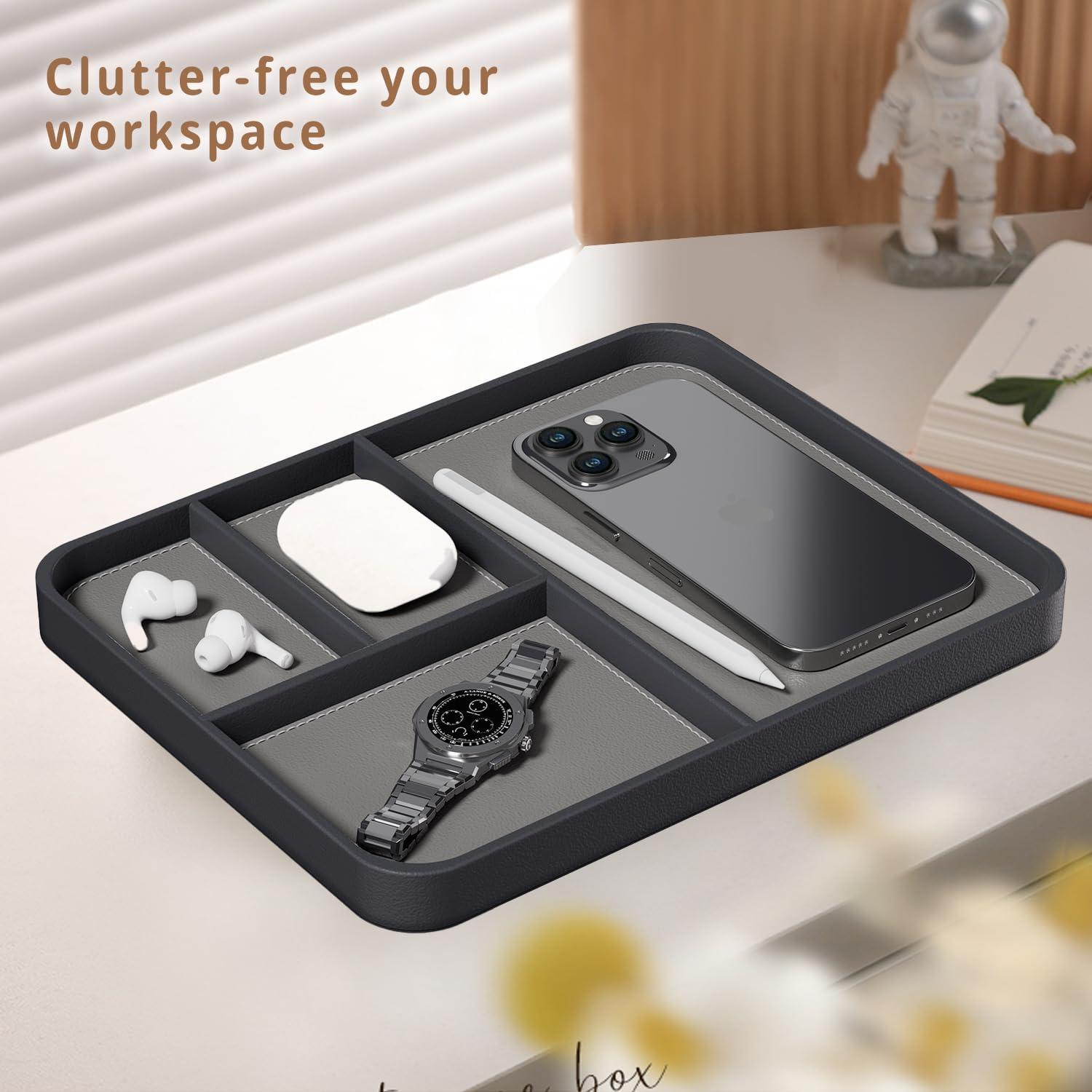 Bandeja de Cuero Vegano PUSU para Hombres - Organizador de Escritorio