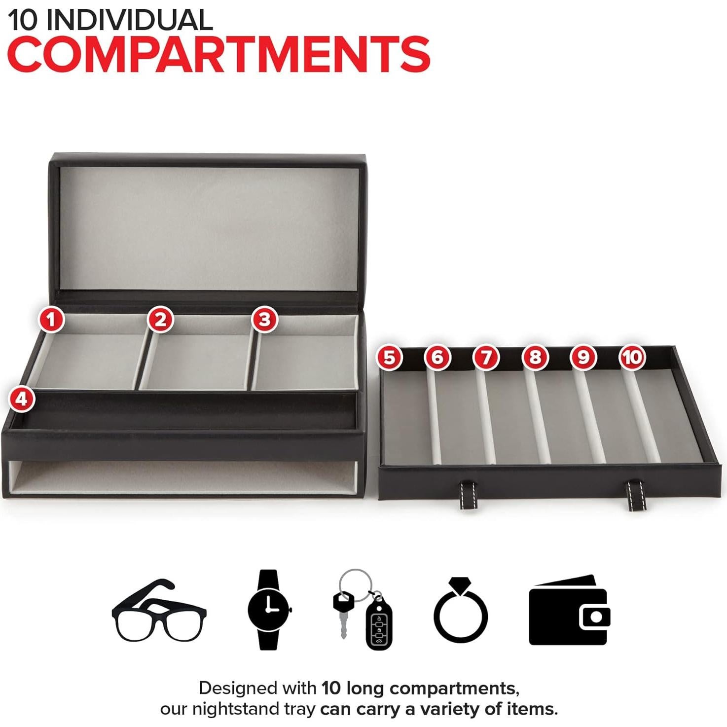 Organizador de Valet para Hombres Stock Your Home - Caja de Joyería con 10 Compartimentos
