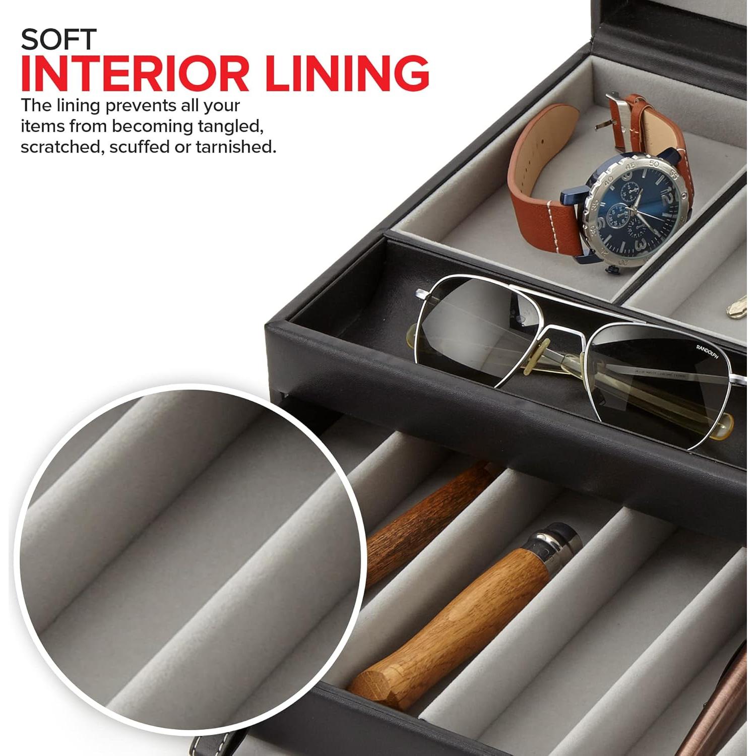 Organizador de Valet para Hombres Stock Your Home - Caja de Joyería con 10 Compartimentos