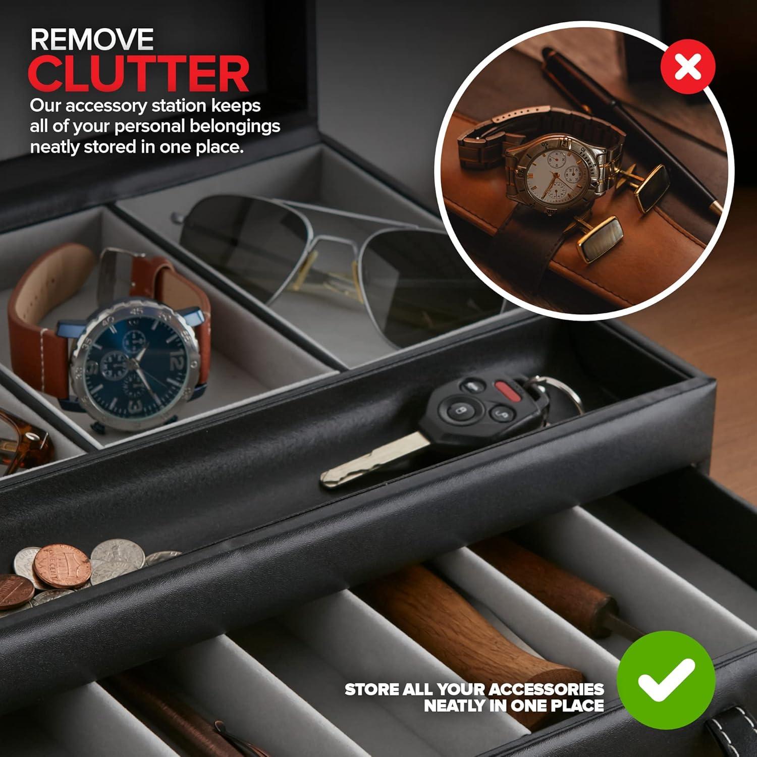 Organizador de Valet para Hombres Stock Your Home - Caja de Joyería con 10 Compartimentos