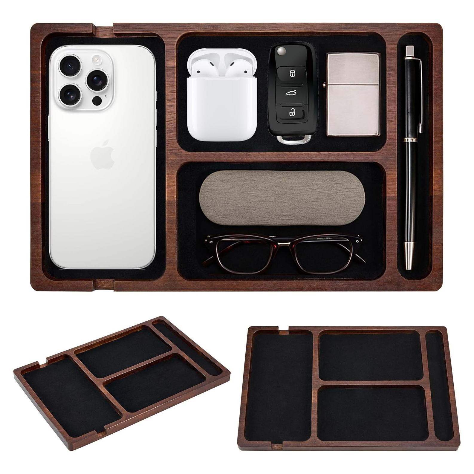 Bandeja de Valet HugRose de Madera de Acacia con Cargador