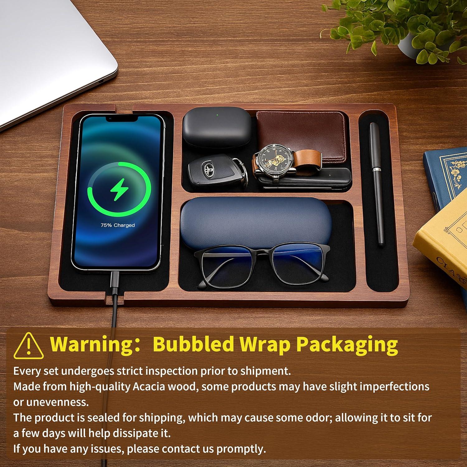 Bandeja de Valet HugRose de Madera de Acacia con Cargador