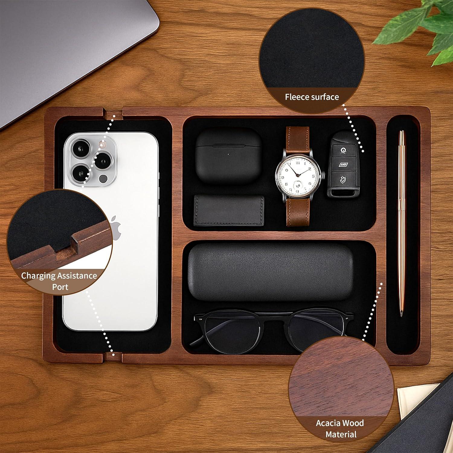 Bandeja de Valet HugRose de Madera de Acacia con Cargador