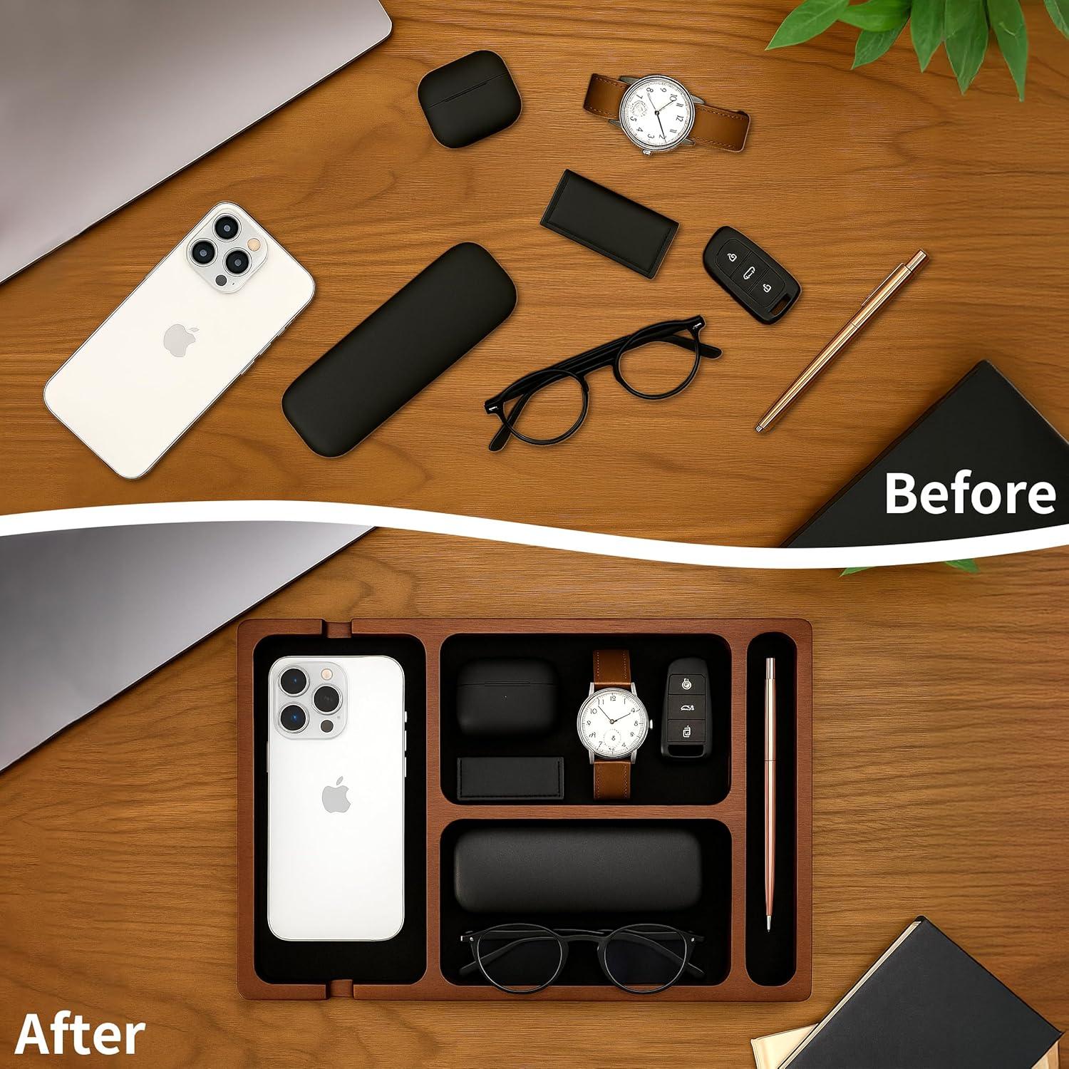 Bandeja de Valet HugRose de Madera de Acacia con Cargador