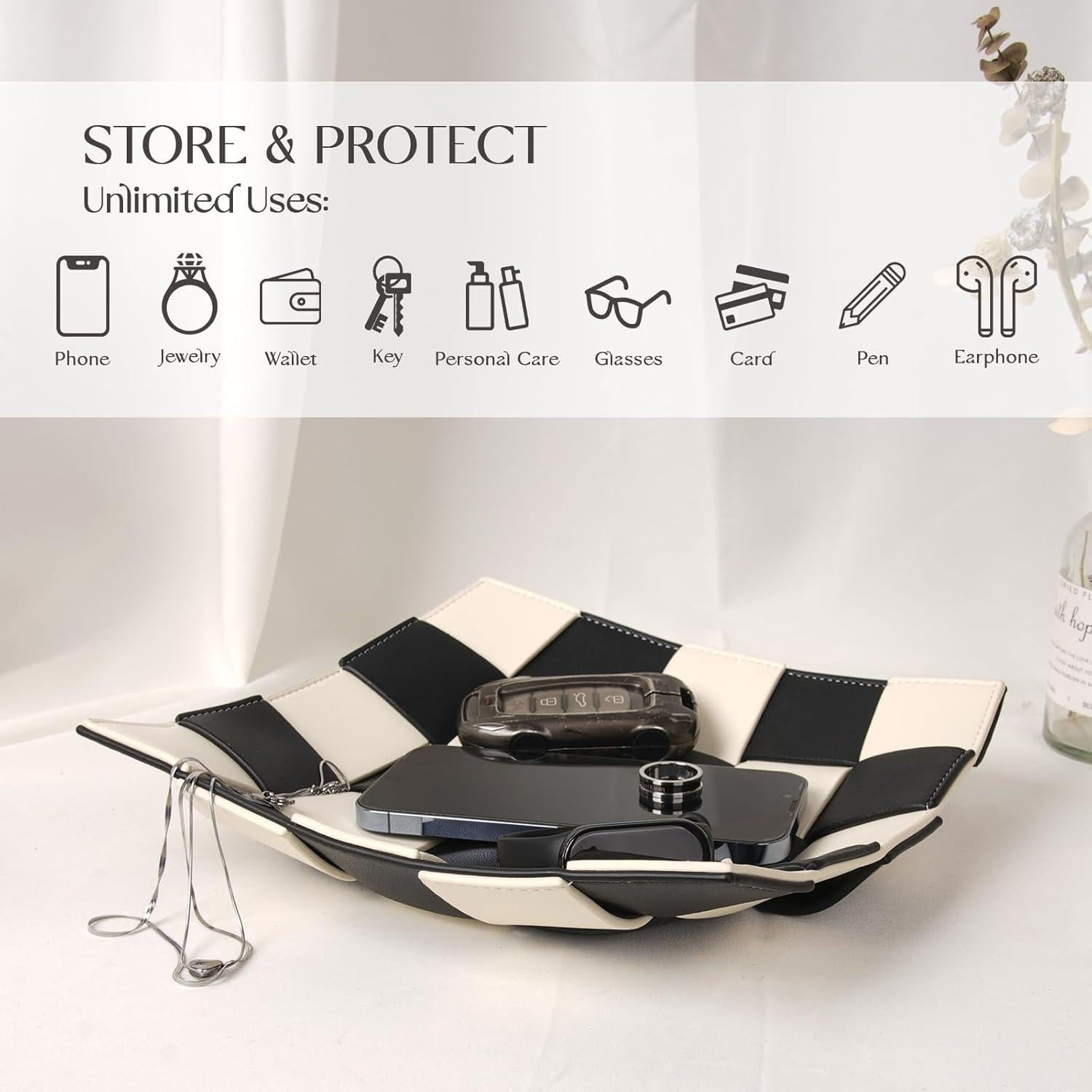 Bandeja de Valet MODOGA Cuero Sintético Tablero Ajedrez 24.1cm