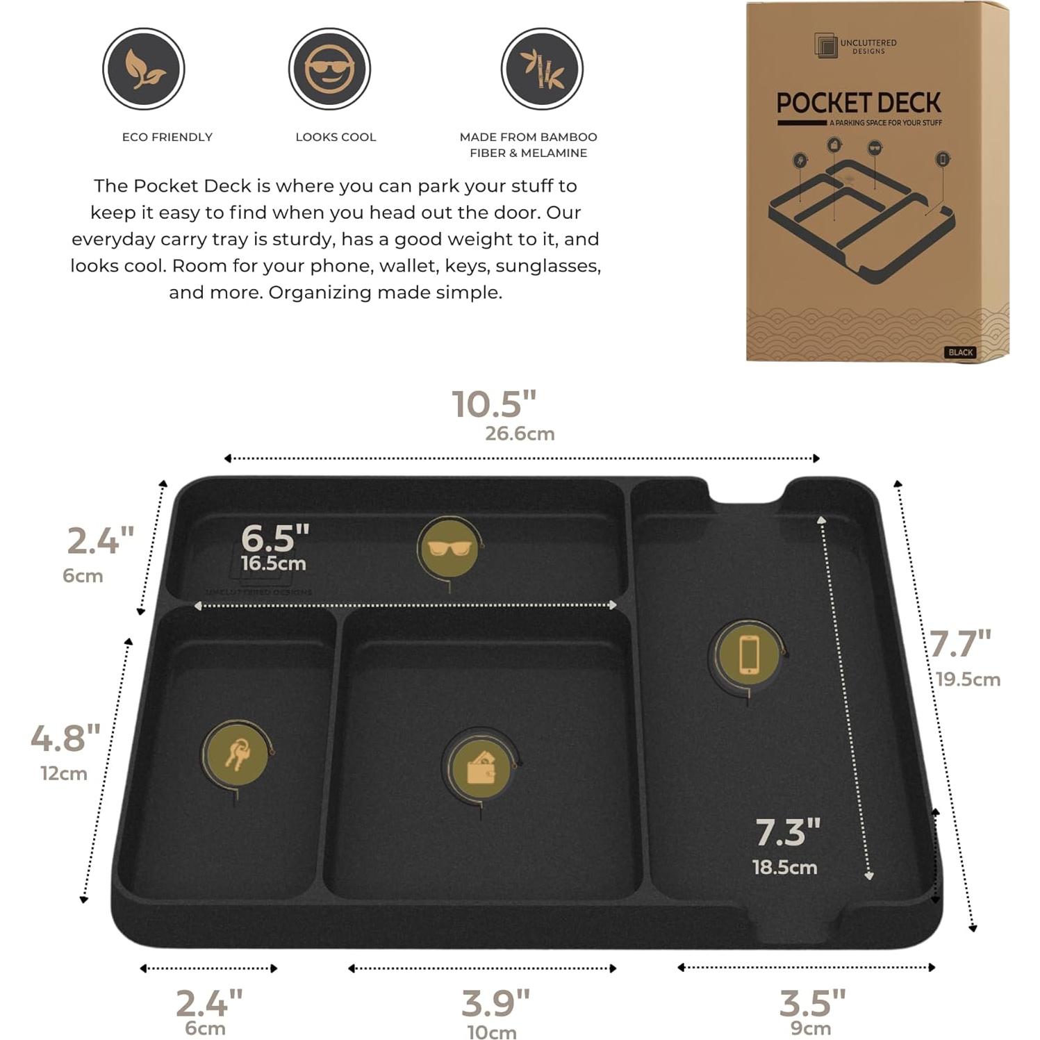 Bandeja de Valet Uncluttered Designs Negra de Bambú 19.6x26.7 cm