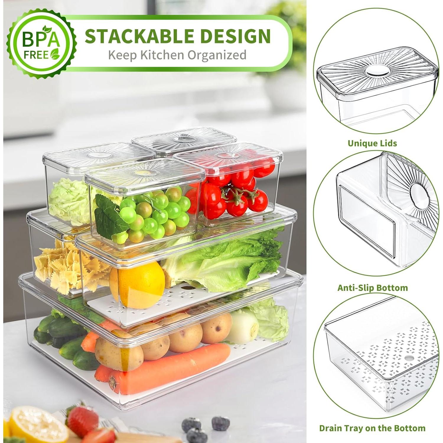 13 Organizadores de Refrigerador CANTAMI, Plástico Transparente, Apilables