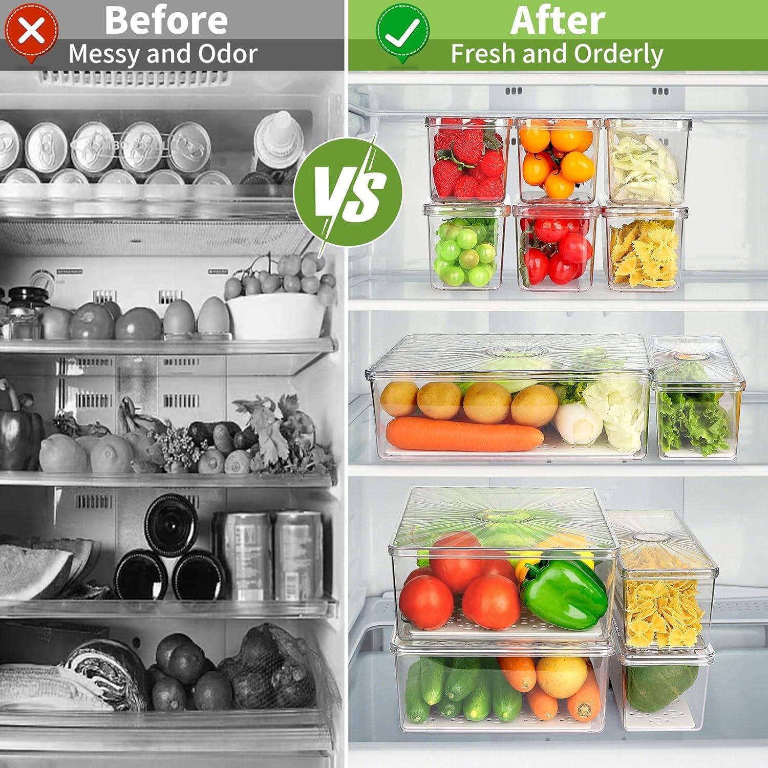 13 Organizadores de Refrigerador CANTAMI, Plástico Transparente, Apilables