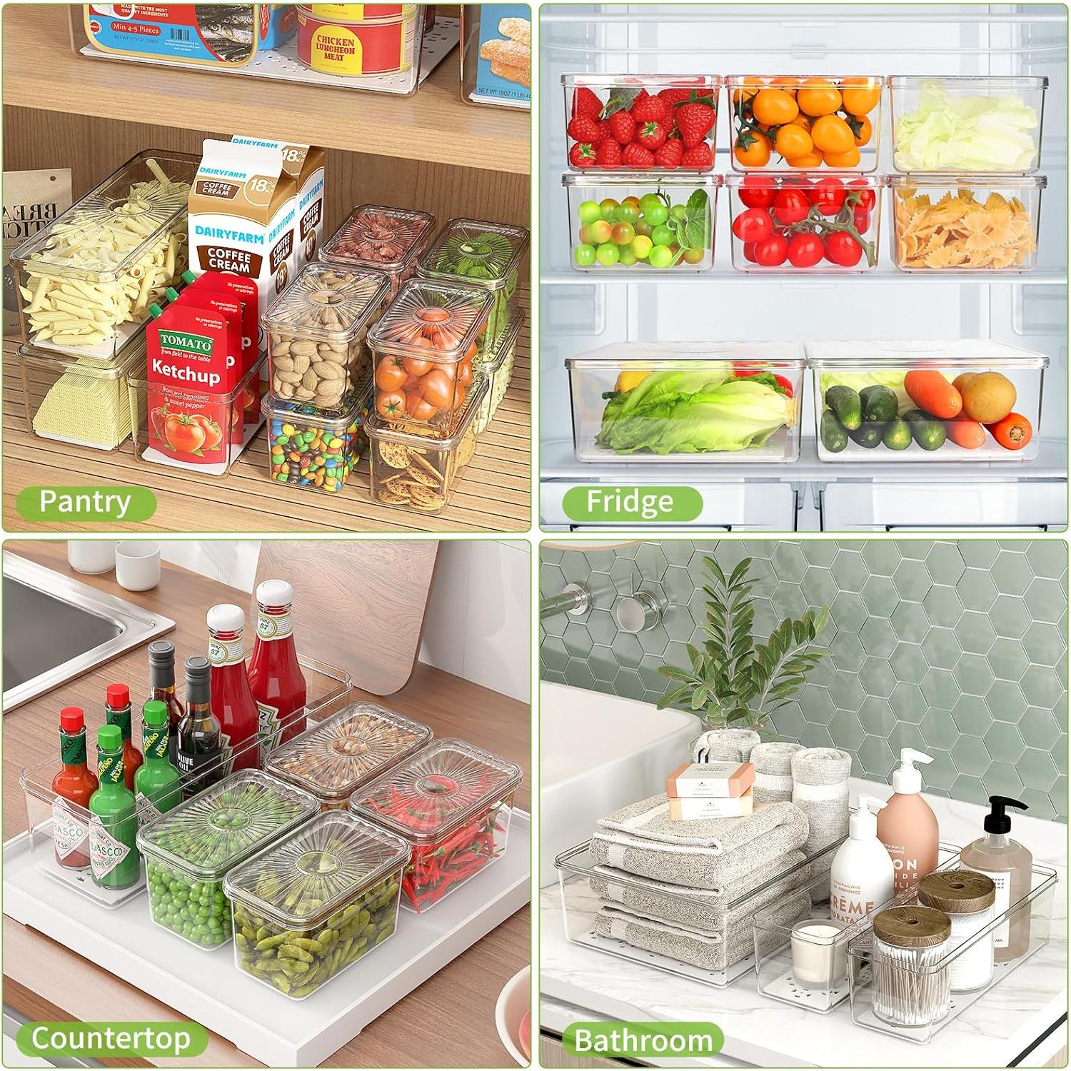 13 Organizadores de Refrigerador CANTAMI, Plástico Transparente, Apilables