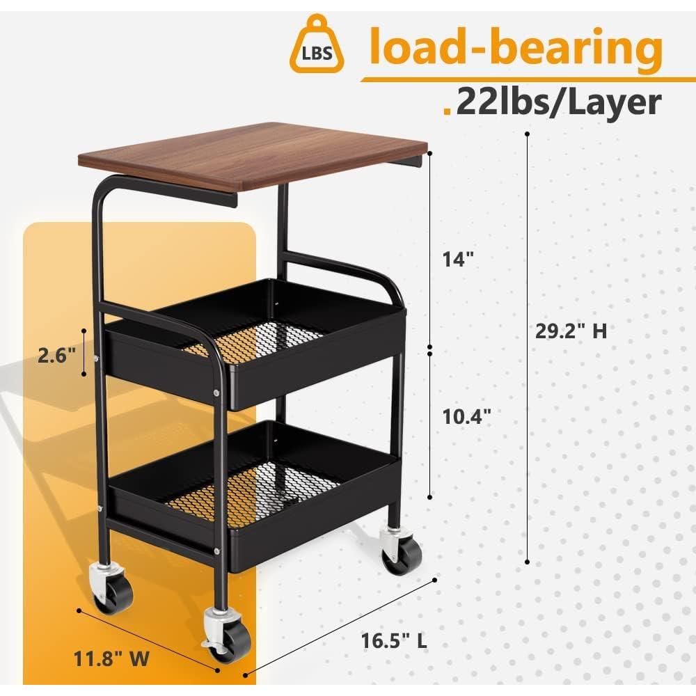 Carro Rodante de Almacenamiento HIDODO 3 Niveles Metal Negro