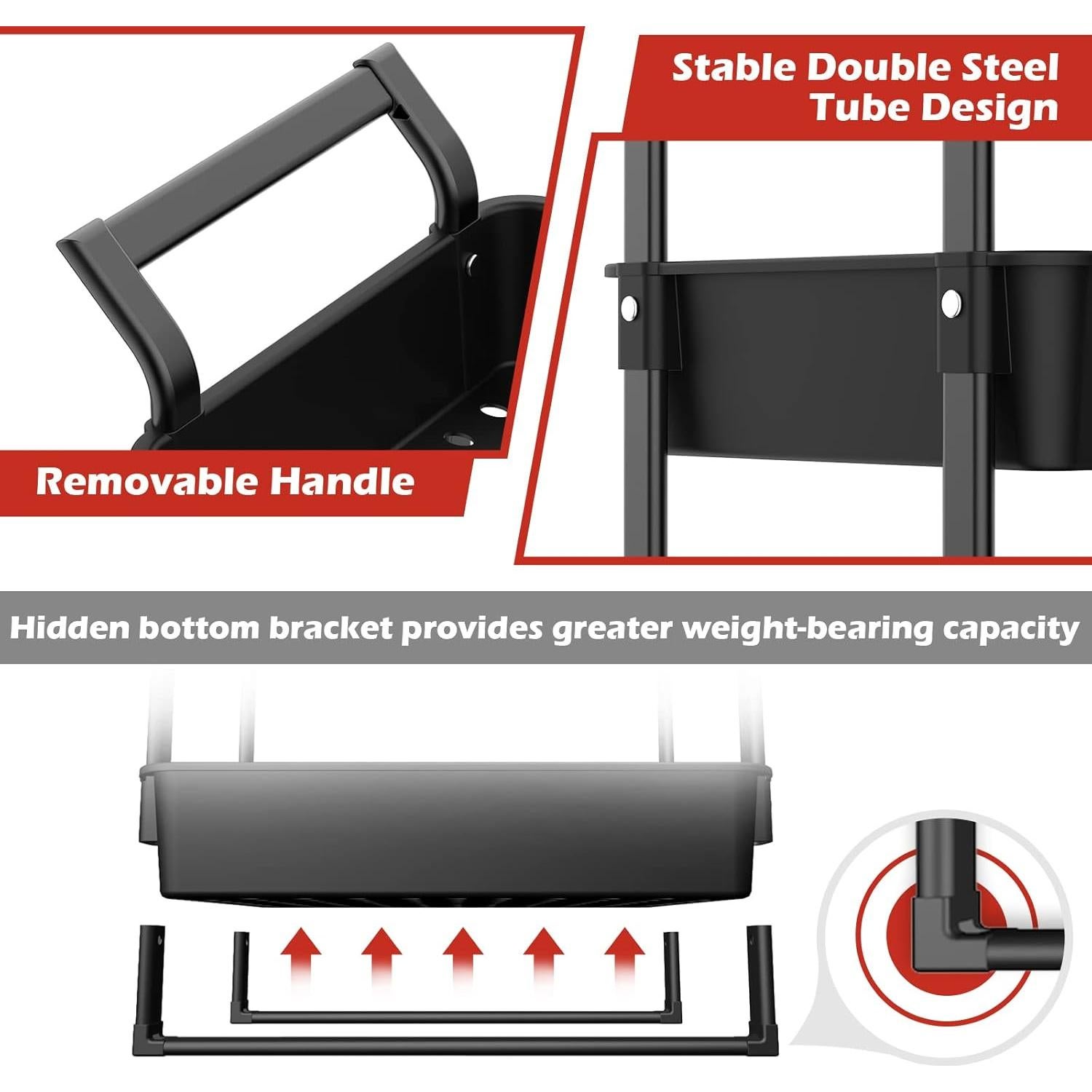 Carro Rodante de Utilidad Hamone 3 Niveles Negro con Ruedas