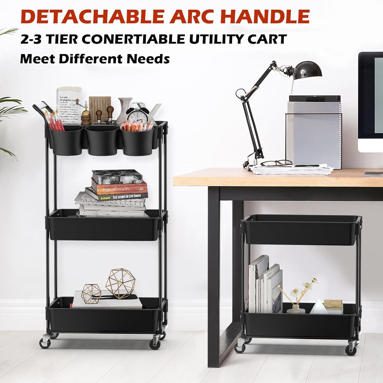 Carro Rodante de Utilidad Hamone 3 Niveles Negro con Ruedas