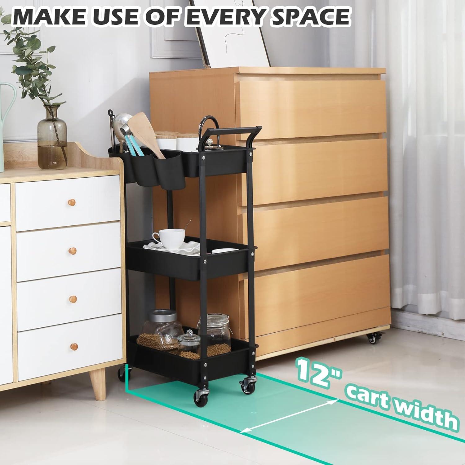 Carro Rodante de Utilidad Hamone 3 Niveles Negro con Ruedas