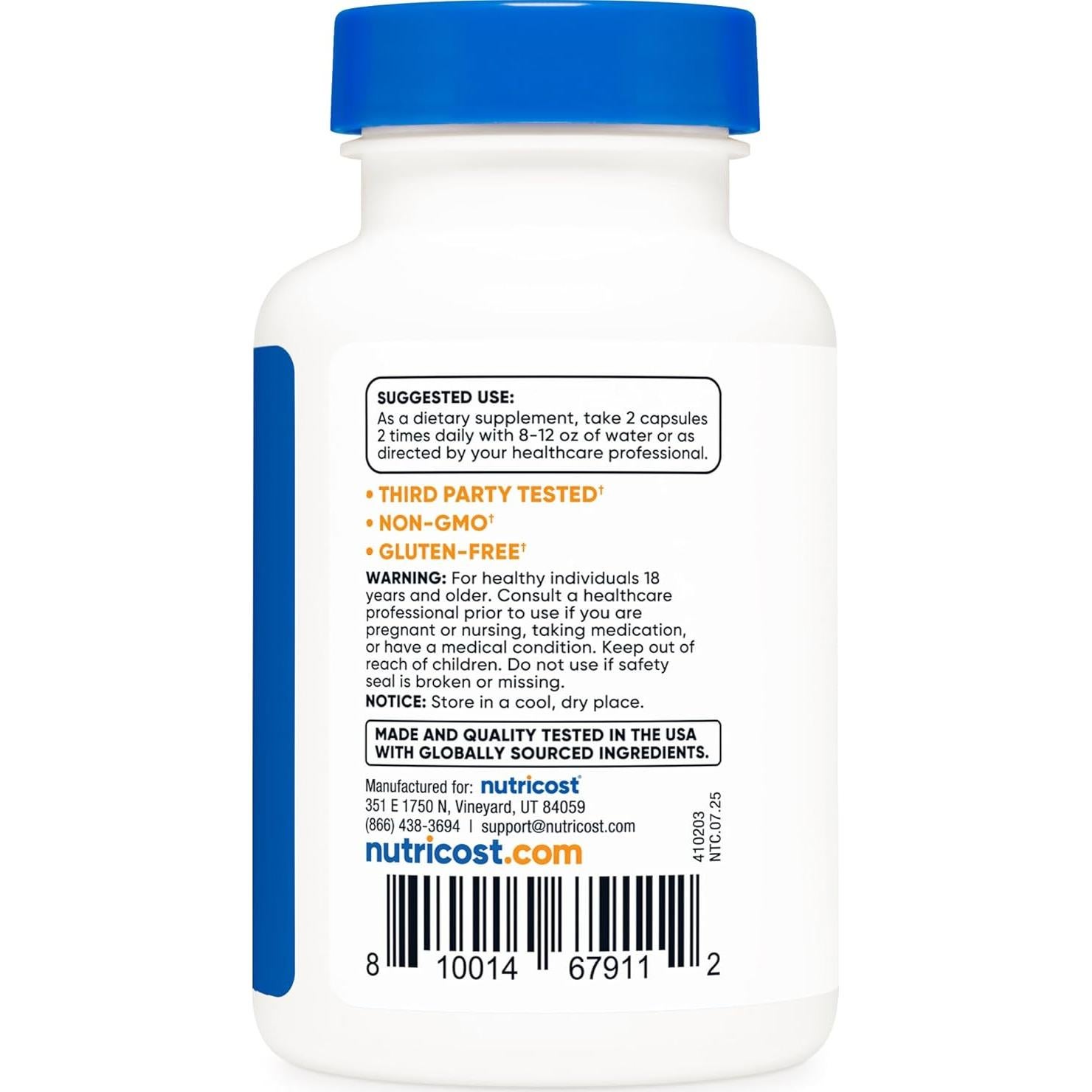 Alpha GPC 600mg Nutricost - 60 Cápsulas Vegetarianas