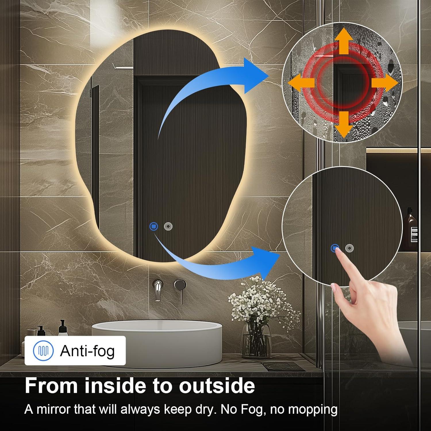 Espejo de Baño LED Asimétrico 76.2x55.9cm 39F USA con Luz Regulable