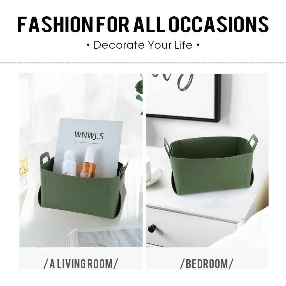 Leather Valet Tray, Jewelry & Catchall Tray, Desktop Storage Organizer, Bedside Caddy for Men - Key Wallet Watch Coin Phone Change, Candy Holder - Convenient for Travel (06 Green 1)