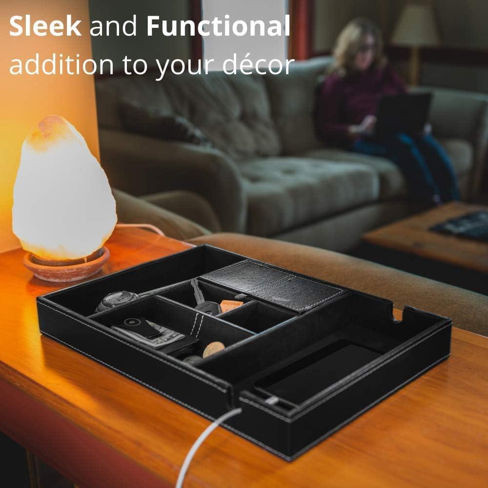 Bandeja de Valet ULTRAY de Cuero Sintético Negra, 6 Compartimentos