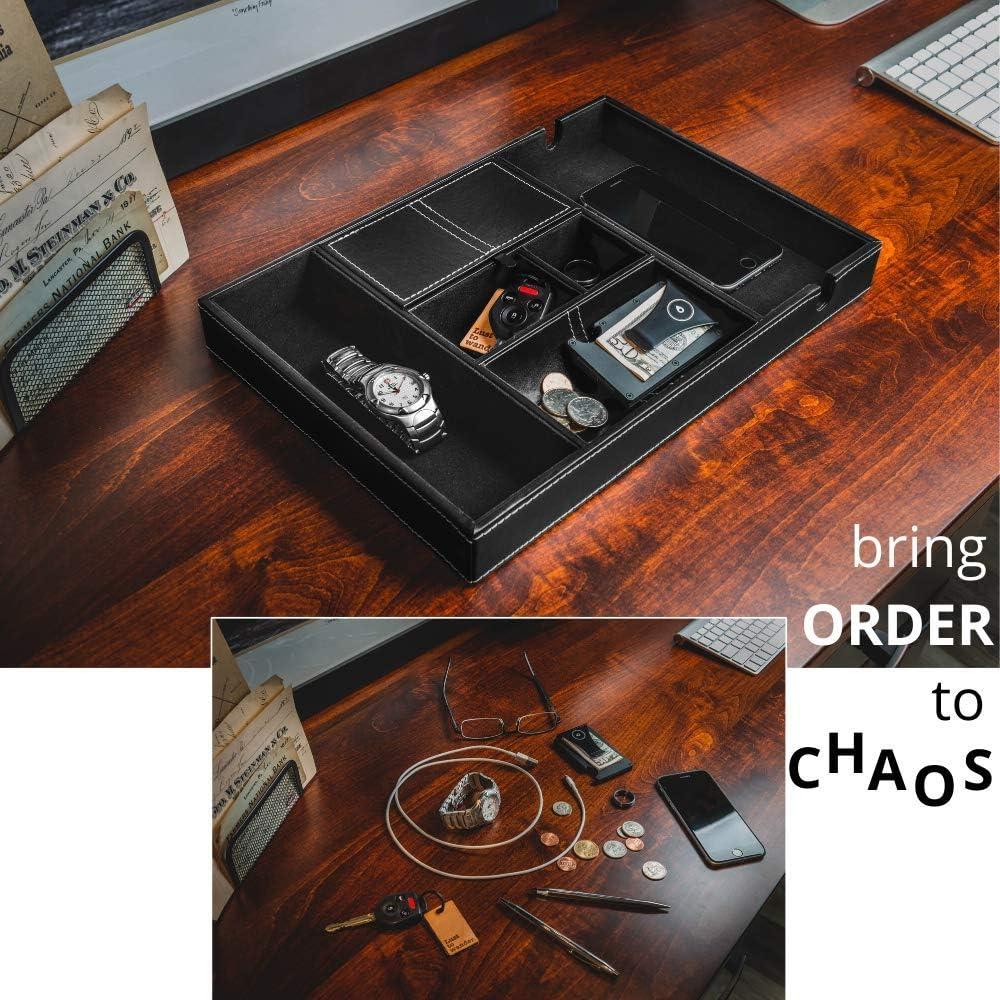 Bandeja de Valet ULTRAY de Cuero Sintético Negra, 6 Compartimentos