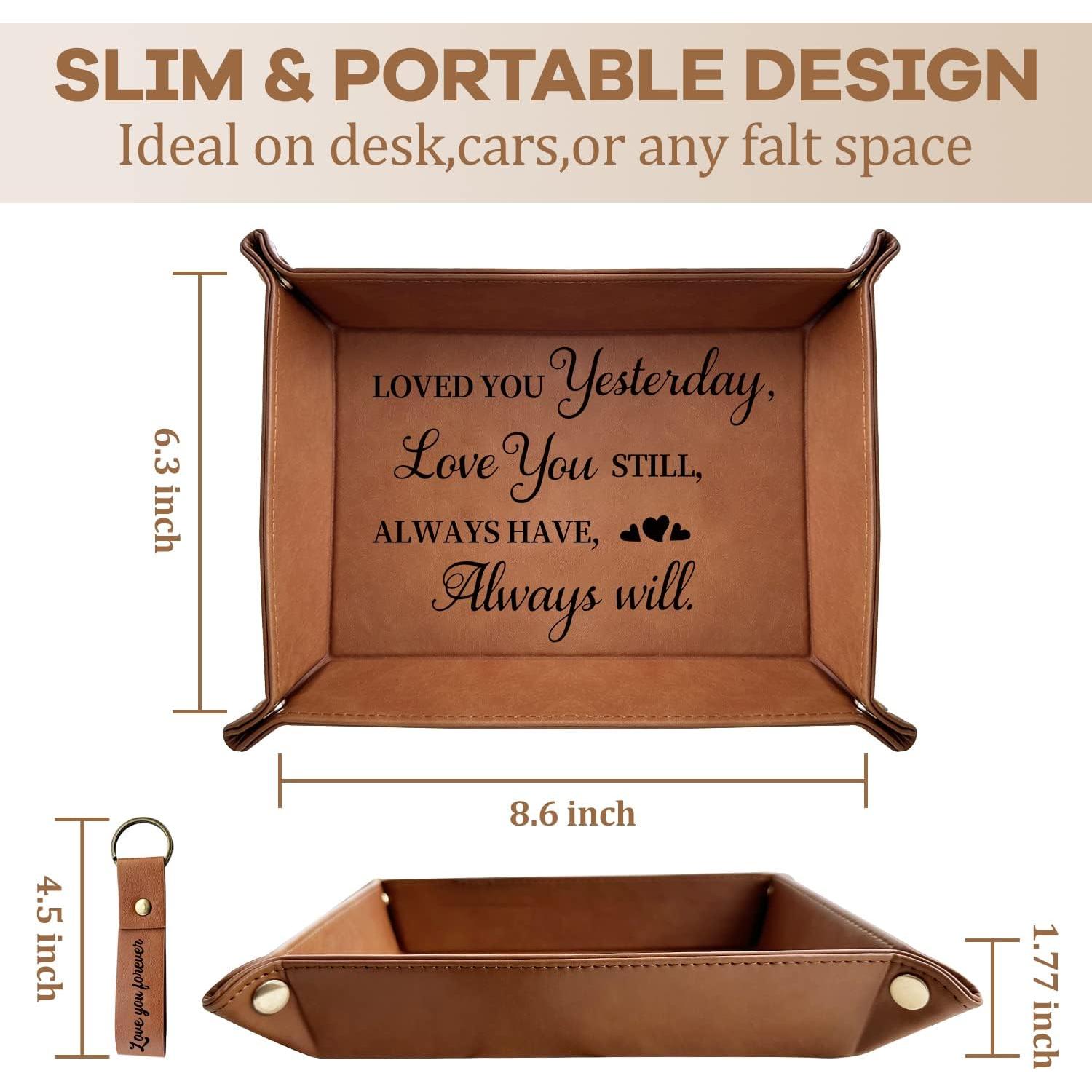 Bandeja Catchall de Cuero XIKAINUO Grabada para Aniversario