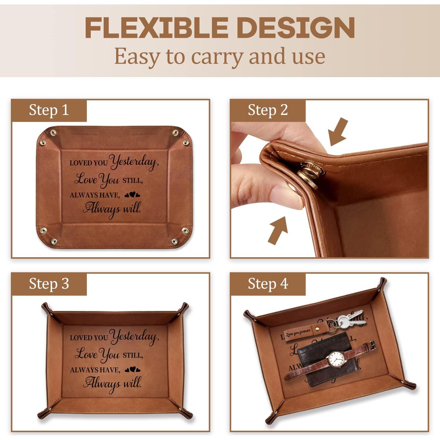 Bandeja Catchall de Cuero XIKAINUO Grabada para Aniversario