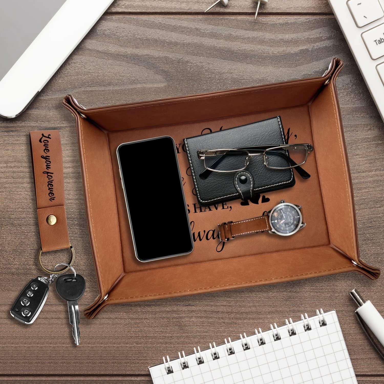 Bandeja Catchall de Cuero XIKAINUO Grabada para Aniversario