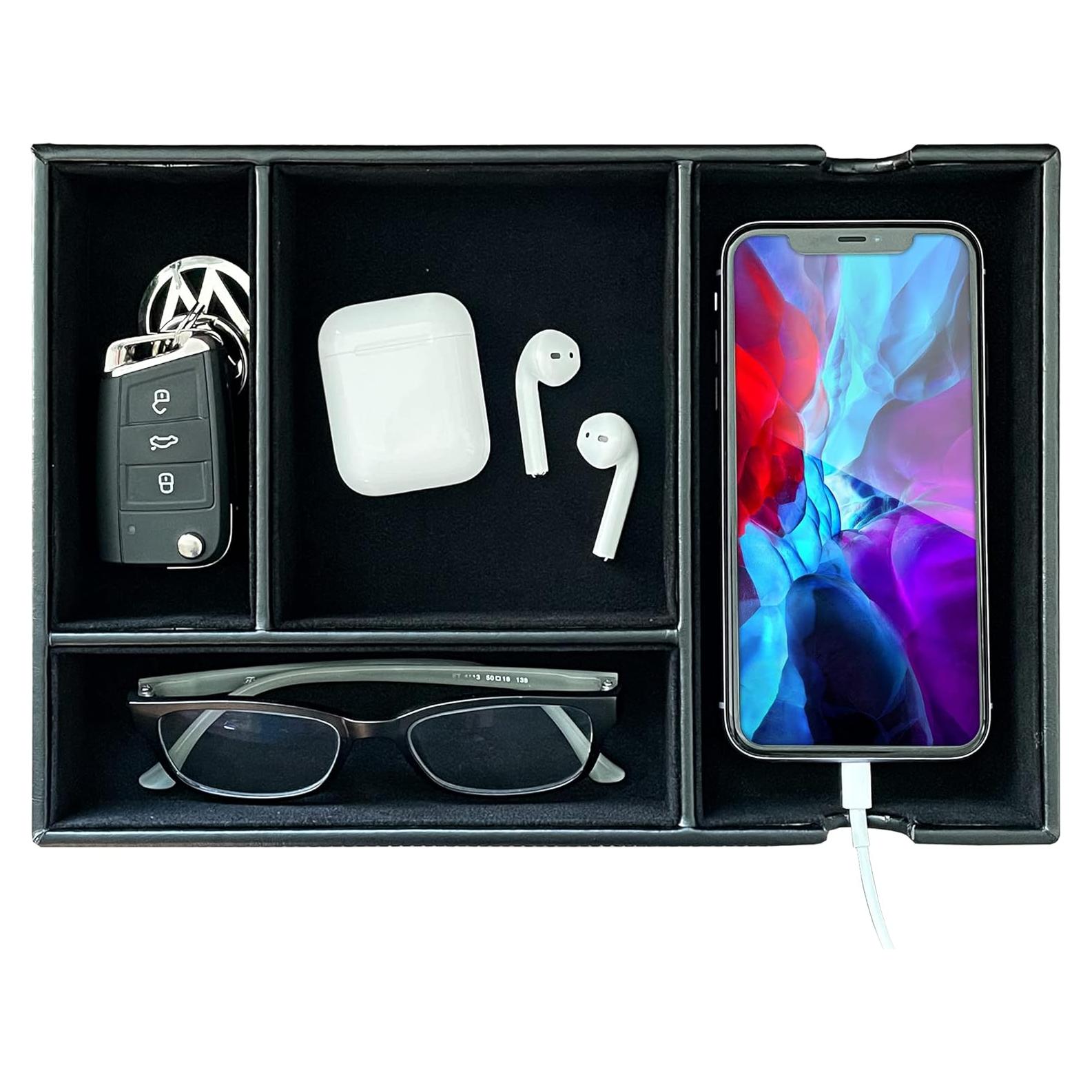 Bandeja de Valet SUKKMORI de Cuero PU con 4 Compartimentos