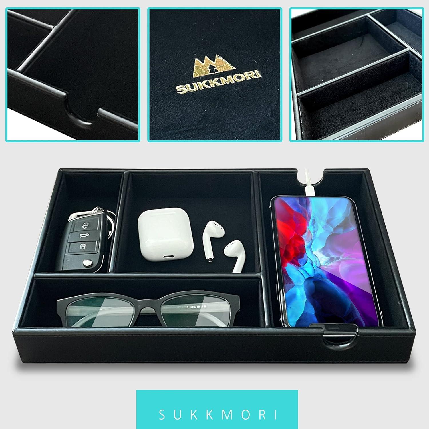 Bandeja de Valet SUKKMORI de Cuero PU con 4 Compartimentos