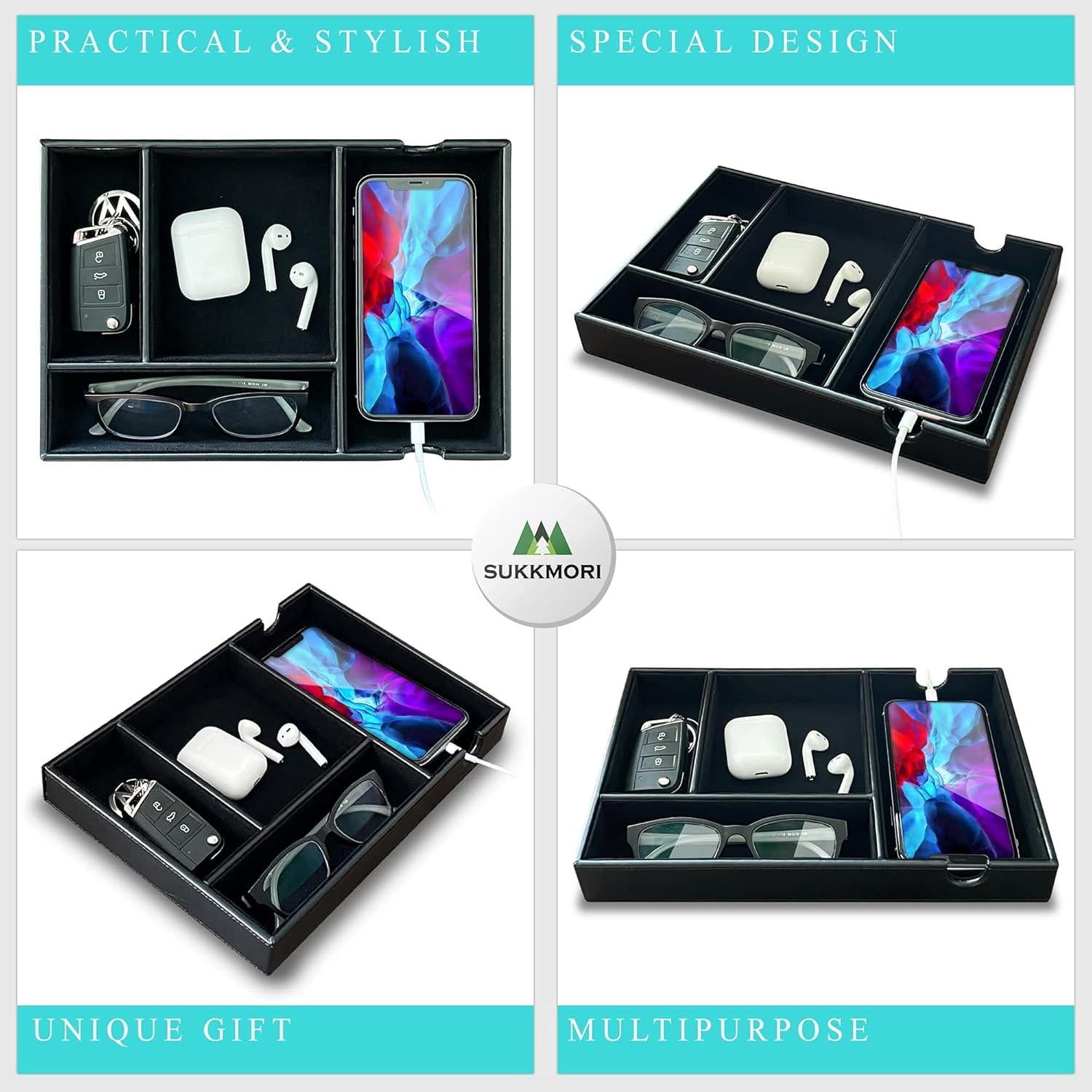 Bandeja de Valet SUKKMORI de Cuero PU con 4 Compartimentos