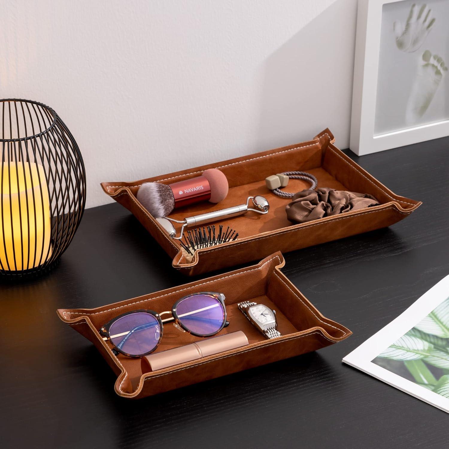 Conjunto de Bandejas Organizadoras Navaris - Cuero Sintético Marrón